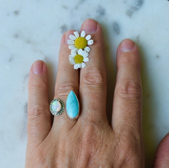 Opal Turquoise Ring Silver Gold Cuff Ring Adjustable Opal Ring Turquoise Ring Custom Jewelry Bohemian Natural Gemstone Birthstone Unique