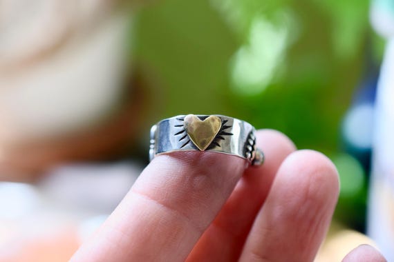 Heart and Key Ring in Sterling Silver or Gold, Personalized Ring, Gemstone Birthstone Ring, Anniversary Jewelry, Wide Band Ring, Handmade