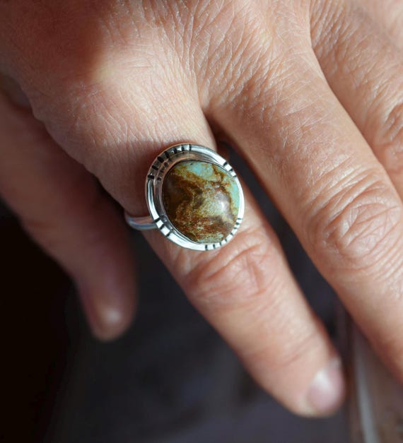 Turquoise Ring Natural Stone American Turquoise Ring Size 9 Unisex Boho Jewelry OOAK Ring Recycled Sterling Men’s Rings Birthstone Jewelry