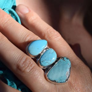 Turquoise Ring Large Turquoise Ring Multi Stone Ring Maximalist Turquoise Jewelry Boho Jewelry Birthstone Jewelry Big Ring Natural Stones image 6