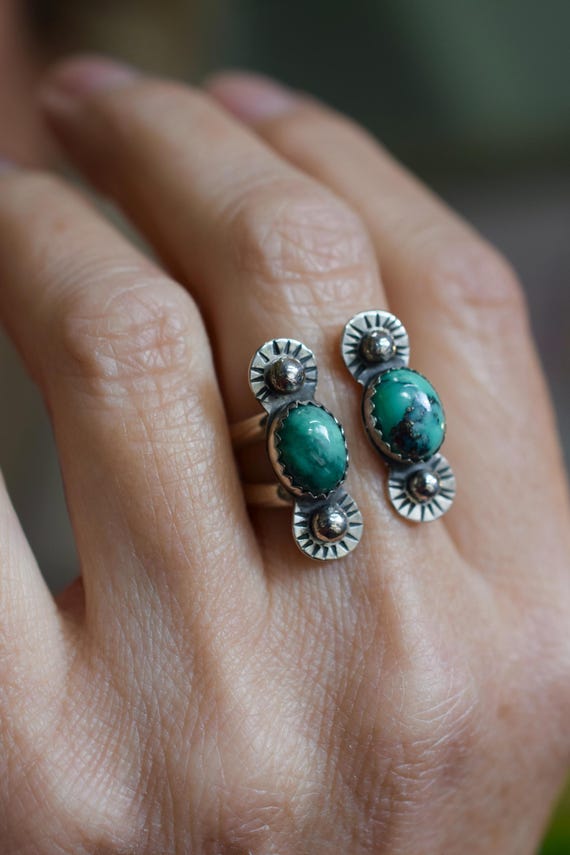 Green Turquoise Ring, Variscite Cuff Ring, Adjustable Ring, Boho Jewelry, Multi Stone Ring, Natural Gemstone Ring, Birthstone Jewelry