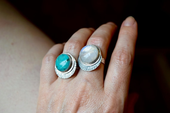 Turquoise Ring Moonstone Ring Turquoise Statement Ring Boho Jewelry Moon Phase Jewelry Natural Stone Ring Sustainable Jewelry Big Rings