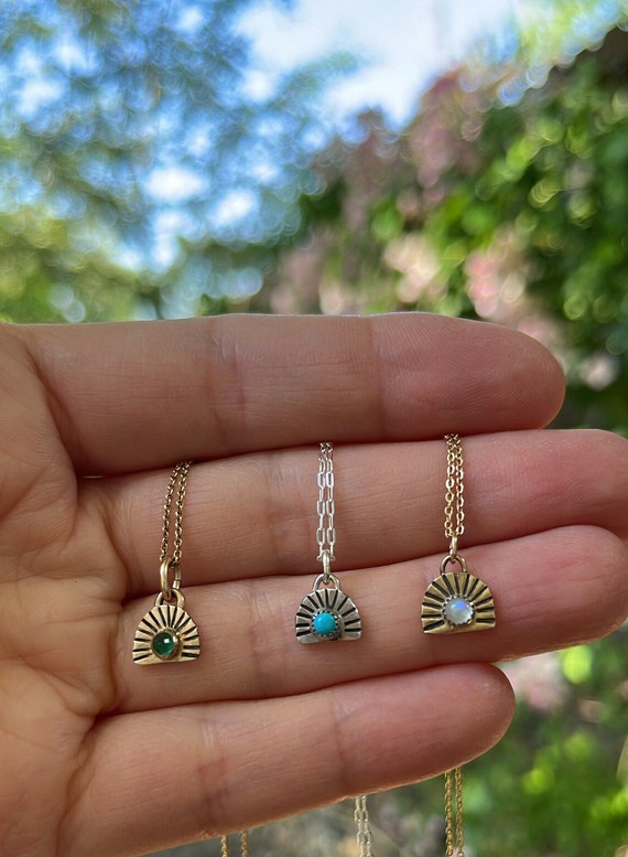 Gemstone Charm Necklace, Gold or Silver Pendant Necklace, Sun Pendant, Natural Gemstone Jewelry, Birthstone Necklace