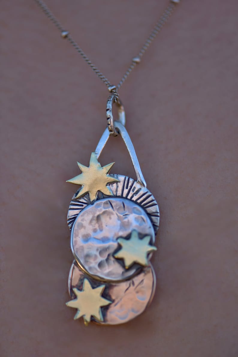 Silver Moon Necklace Opal Moonstone Celestial Jewelry Boho Moon Phase Stars Alignment Bronze Birthstone Recycled Gifts for Her Gemstone image 6