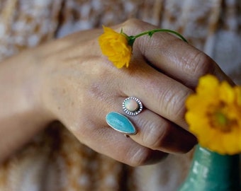 Opal Turquoise Ring Silver Gold Cuff Ring Adjustable Opal Ring Turquoise Ring Custom Jewelry Bohemian Natural Gemstone Birthstone Unique