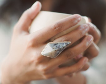 Lace Onyx Ring Maximalist Ring Boho Jewelry Large Ring Geometric Jewelry Unique Ring Modern Jewelry Sterling Big Rings Natural Stone Ring