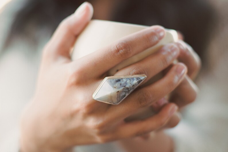 Lace Onyx Ring Maximalist Ring Boho Jewelry Large Ring Geometric Jewelry Unique Ring Modern Jewelry Sterling Big Rings Natural Stone Ring image 1