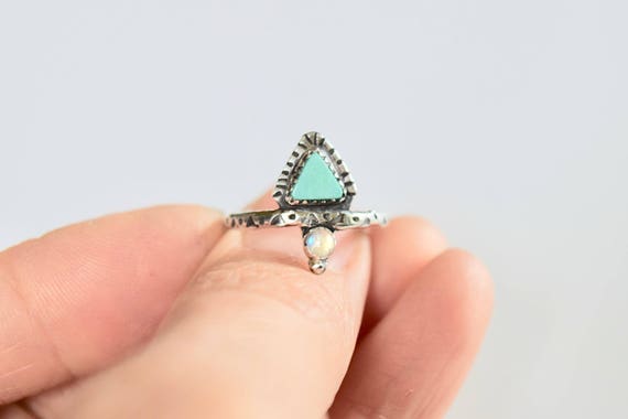 Turquoise Triangle Ring Turquoise Jewelry Moonstone Jewelry Boho Jewelry Minimal Festival Jewelry Gypsy Jewelry Gifts for Her Geometric