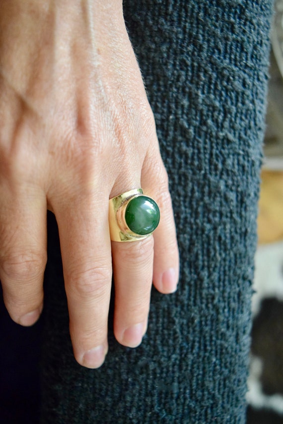 Gold or Silver Saddle Ring in Jade or Moonstone:Handforged Cigar Ring,Jade Jewelry, Moonstone Statement Ring, Natural Gemstone Cocktail Ring