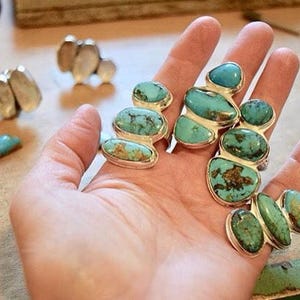 Turquoise Ring Large Turquoise Ring Multi Stone Ring Maximalist Turquoise Jewelry Boho Jewelry Birthstone Jewelry Big Ring Natural Stones image 5