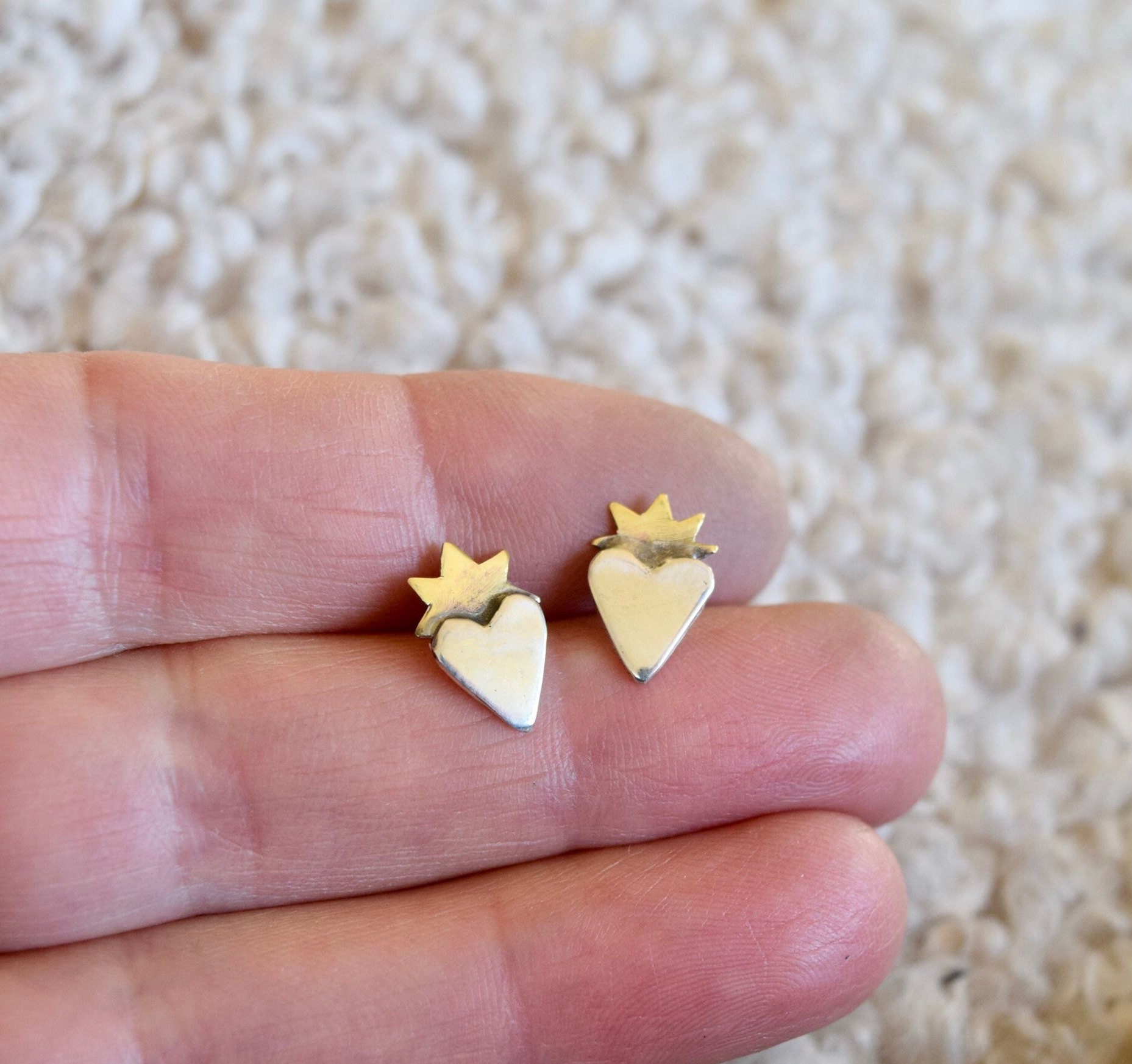 Mini Diamond and Black Onyx Heart Stud Earrings - KAMARIA