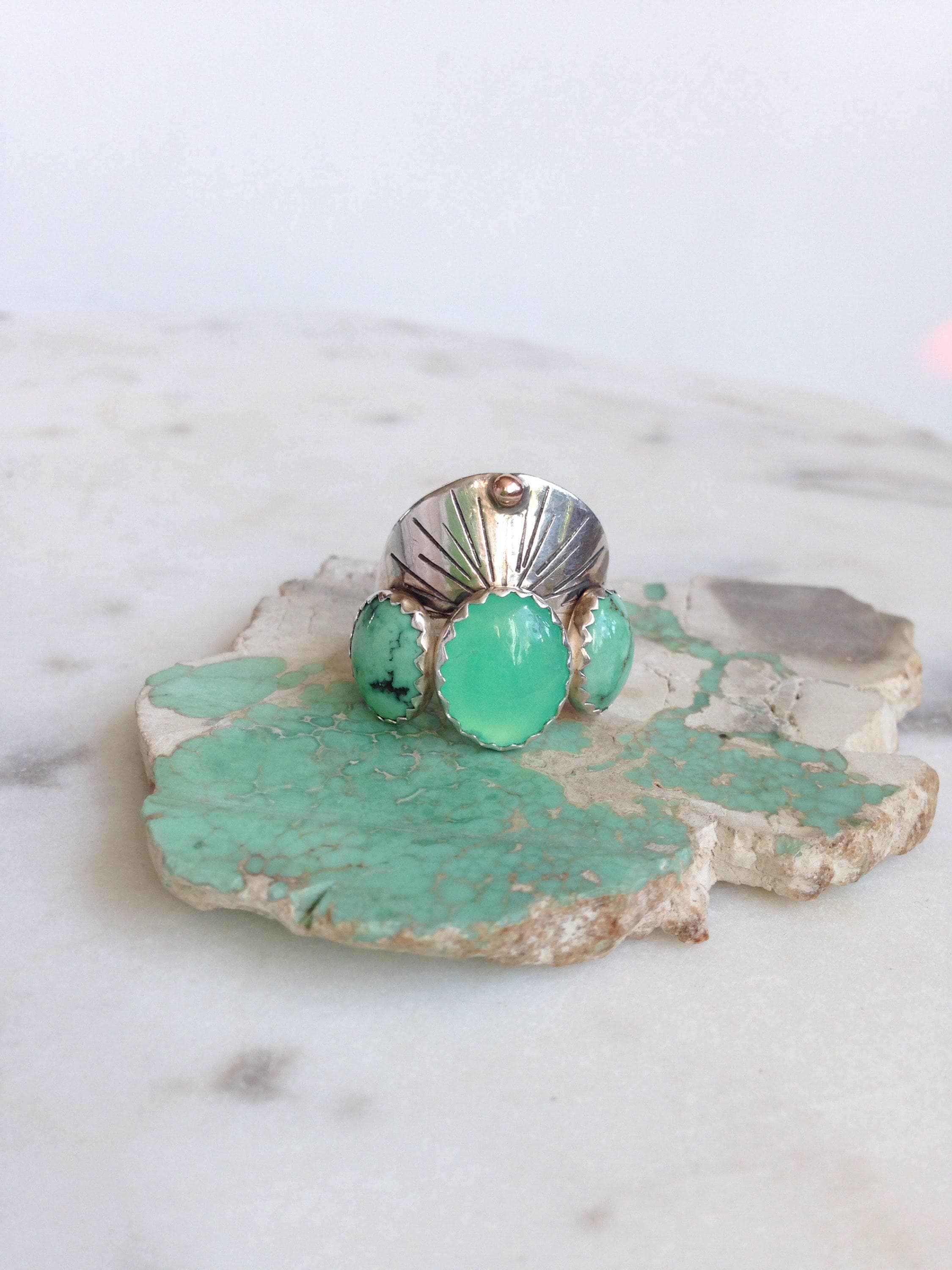 Chrysoprase Ring Variscite Ring Statement Ring Saddle Ring Trinity Ring ...