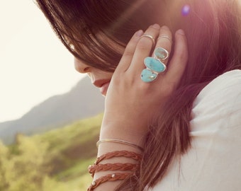 Turquoise Ring Large Turquoise Ring Multi Stone Ring Maximalist Turquoise Jewelry Boho Jewelry Birthstone Jewelry Big Ring Natural Stones