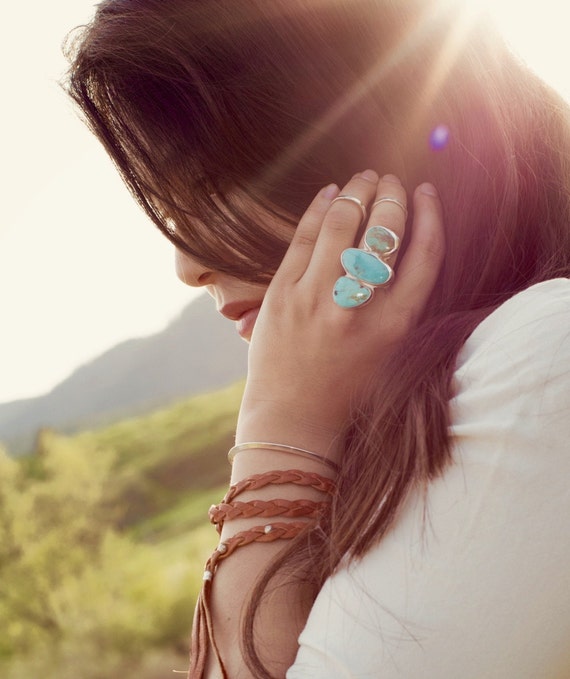 Turquoise Ring Large Turquoise Ring Multi Stone Ring Maximalist Turquoise Jewelry Boho Jewelry Birthstone Jewelry Big Ring Natural Stones