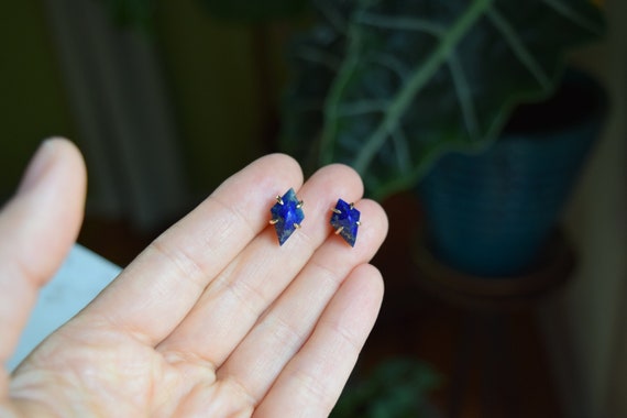 Lapis Lazuli Stud Earring 10k Gold Post Earring Blue Stud Earring Natural Stone Minimal Dainty Earrings Holiday Gifts Alternative Bridal