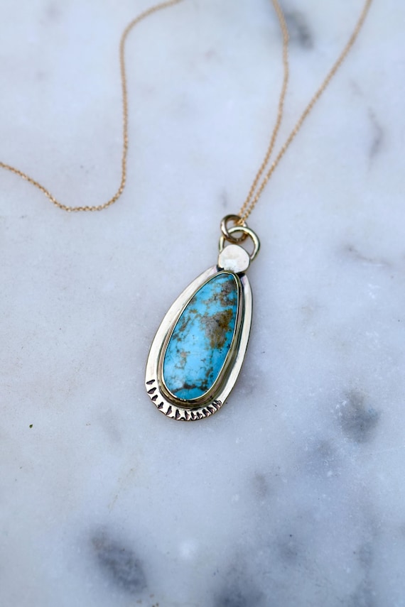 Handmade American Turquoise Pendant Necklace, Gold or Sterling Silver, Natural Gemstone Necklace, Vintage Number 8 Mine Stones