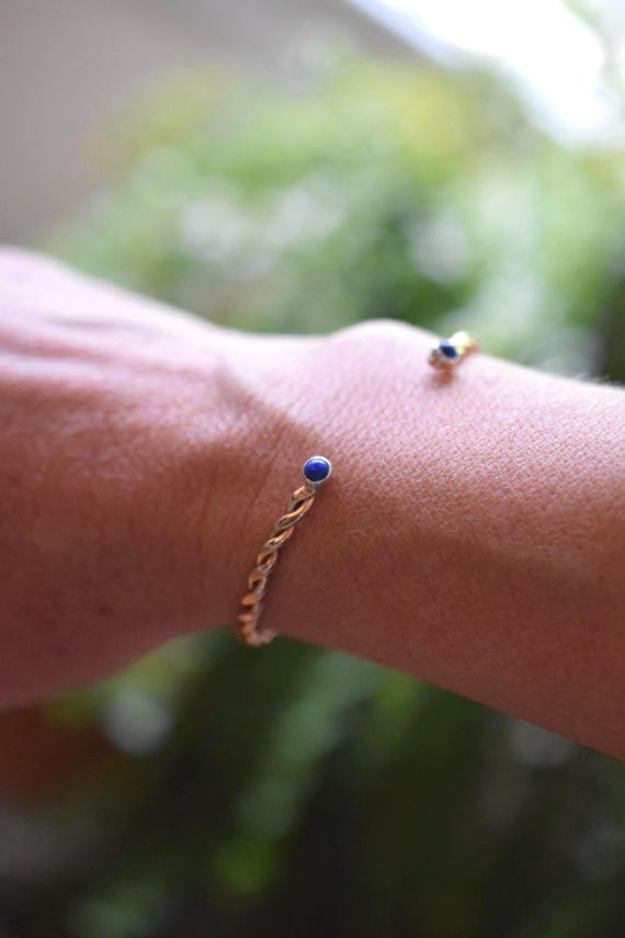 Mini Gold Twist Cuff Bracelet: Handmade Brass Gemstone Jewelry