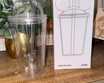 BLANK DIY Mickey ears Head clear snow globe glitter shaker tumbler cup with straw (unfinished)