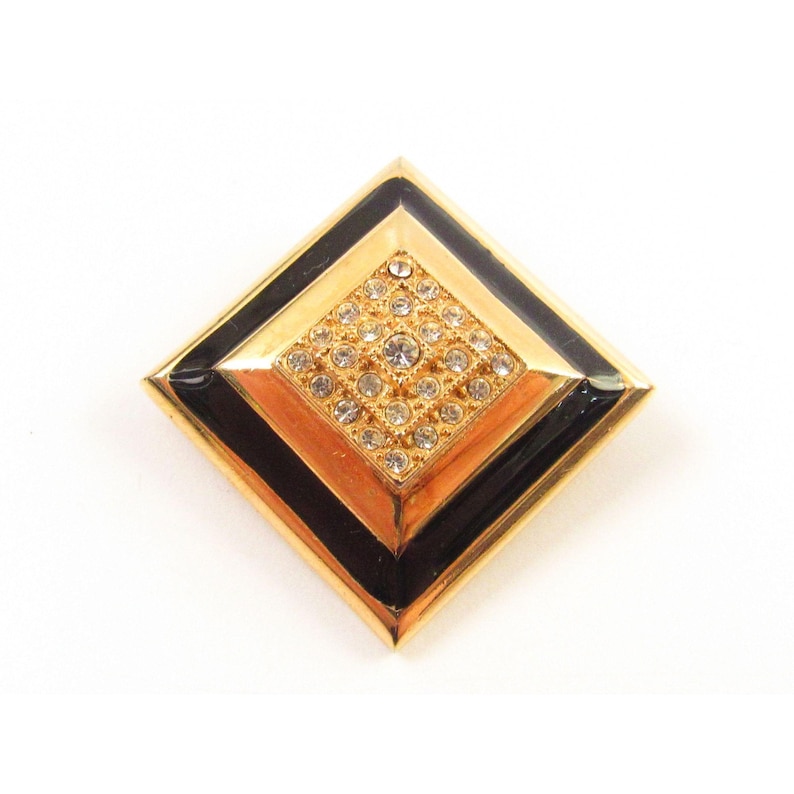 Sarah Coventry Gold Tone Geometric Brooch With Rhinestone And Enamel Accents JA7 027