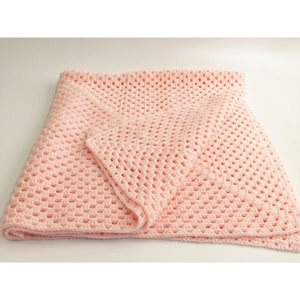 Blush Pink Hand Crocheted Baby Blanket Lap Blanket 42" Square L189