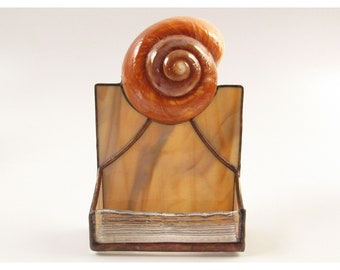 Business Card Holder Stained Glass with a Shark Eye Shell Accent J109