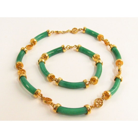 Green Jade Oriental Style Collar Necklace and Mat… - image 1