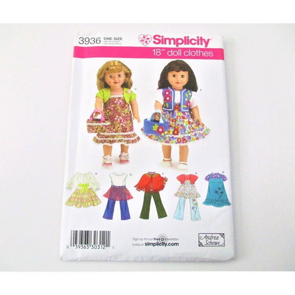 Simplicity 18 Inch Doll Clothes Sewing Pattern Andrea Schewe Designs PT741