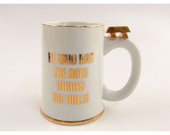 Vintage 1978 Enesco Gold Bar Coffee Tea Mug 18K Gold Decorated A026