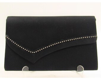 Black Satin Evening Bag with Rhinestone Embellishment Made in Hong Kong E197