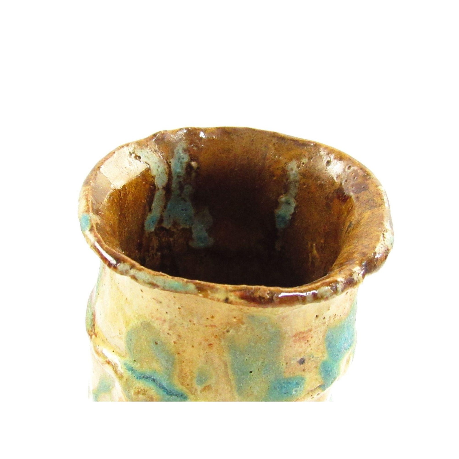 MCM Studio Pottery Ribbed Vase Teal Splash Glaze 9.5 Etsy