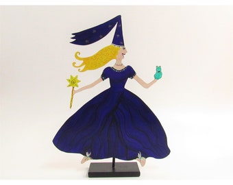 Claudine Buell Acrylics on Metal Whimsical Fairy Godmother Steel Sculpture L082