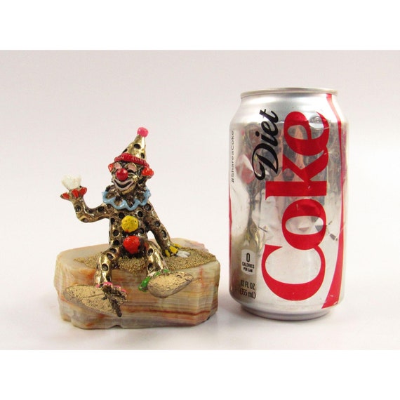 Ron Lee Clown Waving Sculpture 24K Gold Trim Onyx Base I019