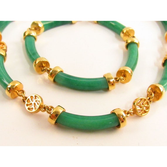 Green Jade Oriental Style Collar Necklace and Mat… - image 2