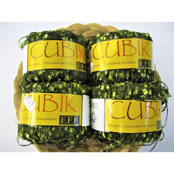 Filati FF Cubik Ladder Ribbon Yarn Lattice Yarn Green Lot of 4 Balls YN129