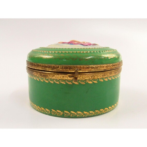 Antique German Porcelain Vanity Box Hand Painted Gild… Gem