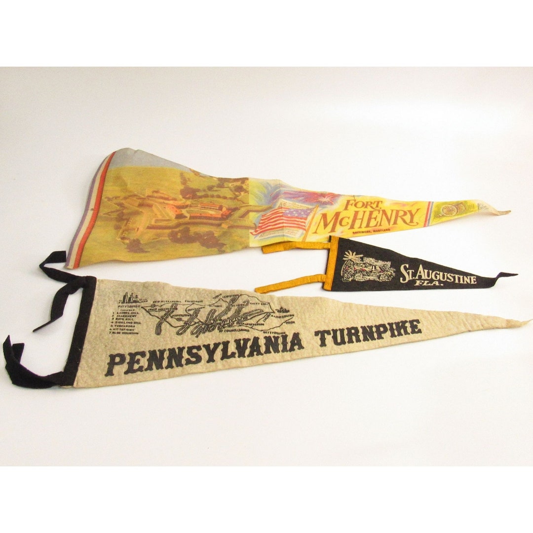 Vtg Felt Pennants X3 Fort Mchenry Pennsylvania Turnpike St Augustine