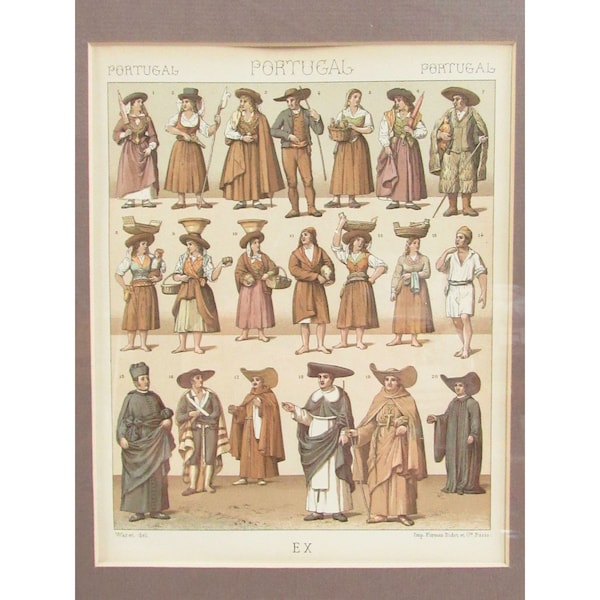 Le Costume Historique Portugese Historical Fashion Book Plate by Racinet A438