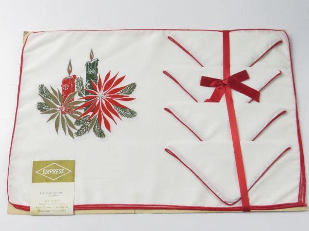 Mid Century Holiday Placemat and Napkin Set, Set of 4 Placemats, 4