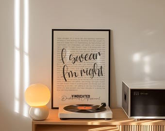 Vindicated Lyric Print | Dashboard Confessional | Minimalist Music Wall Art | Digital Download