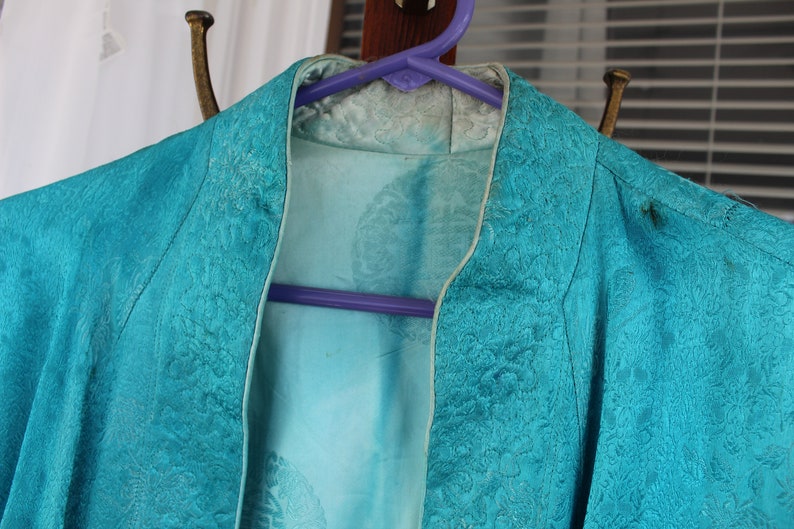 Vintage Lounging Jacket Turquoise Blue Oriental Brocade Etsy