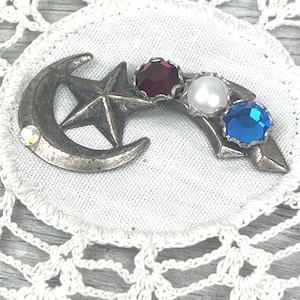 Crescent Moon and Shooting Star Rhinestone Brooch OES