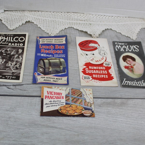 Philco Car Radio WW11 Era Advertising Booklets Rumford Sugar Rationing Victory Pancakes Betty Cocker Lot of 5