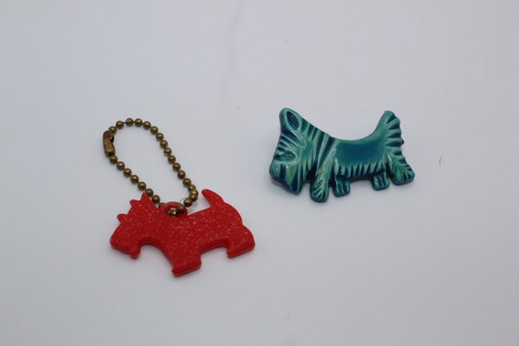 Vintage Scottie Dog Westie Brooch Pin and Key Cha… - image 1