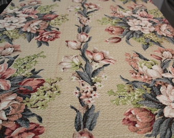 Vintage Bark Cloth Fabric Vat Dyed Floral 2 Pieces Saison Print Home Decor Beige Florals Pillows