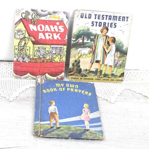 Religious Children&#39;s Books Vintage Noah&#39;s Ark Old Testament Book of Prayers Rand McNally Junior Elf Books Lot of 3