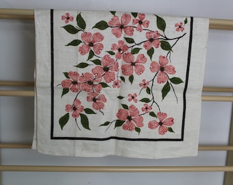 Vintage Linen Dogwood Table Runner Pink Red Spring Summer Table Decor