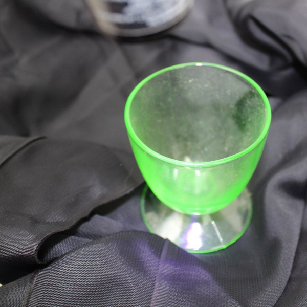 Vaseline Glass Vintage Green Glass Footed Sherbert Dessert Depression Era Glass