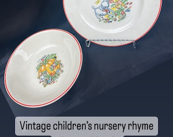 Vintage Nursery Rhyme Plate and Bowl Jack Spratt Mary Lamb Advertising Pollack Furniture New Kensington Pa