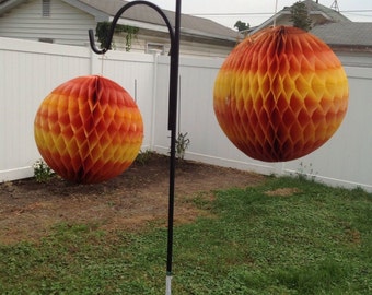 Halloween Vintage Honeycomb Balls Round Orange Madras 13 1/2"  Party Fall Autumn Holiday Decor Lot of 6