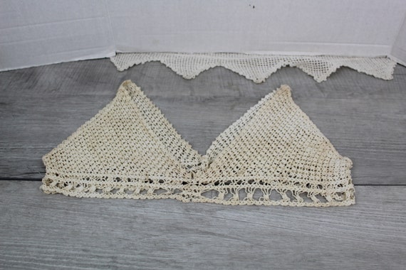 Vintage Crochet Camisole Bra Top Bralette  Ecru - image 1